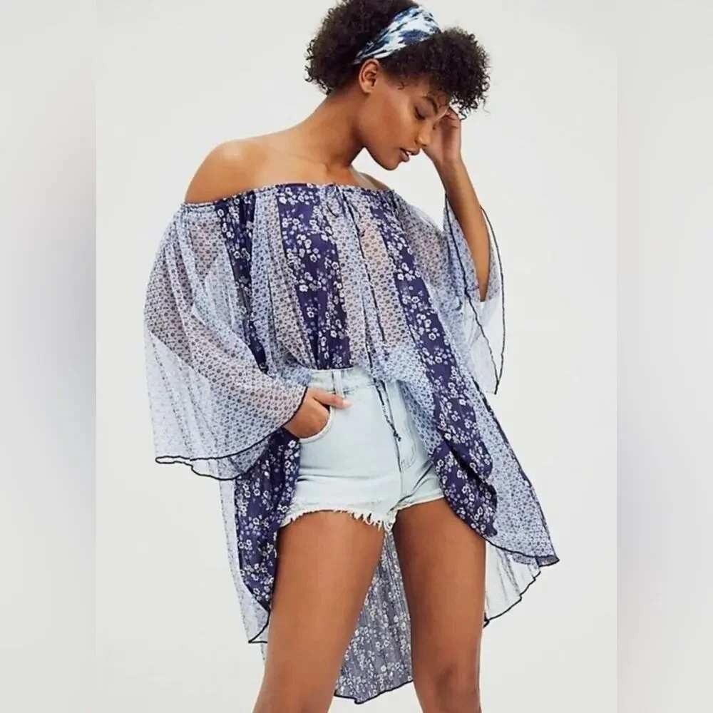 Free People Because I Love You Floral Sheer Babydoll Flowy Tunic Top Boho XS NEW
